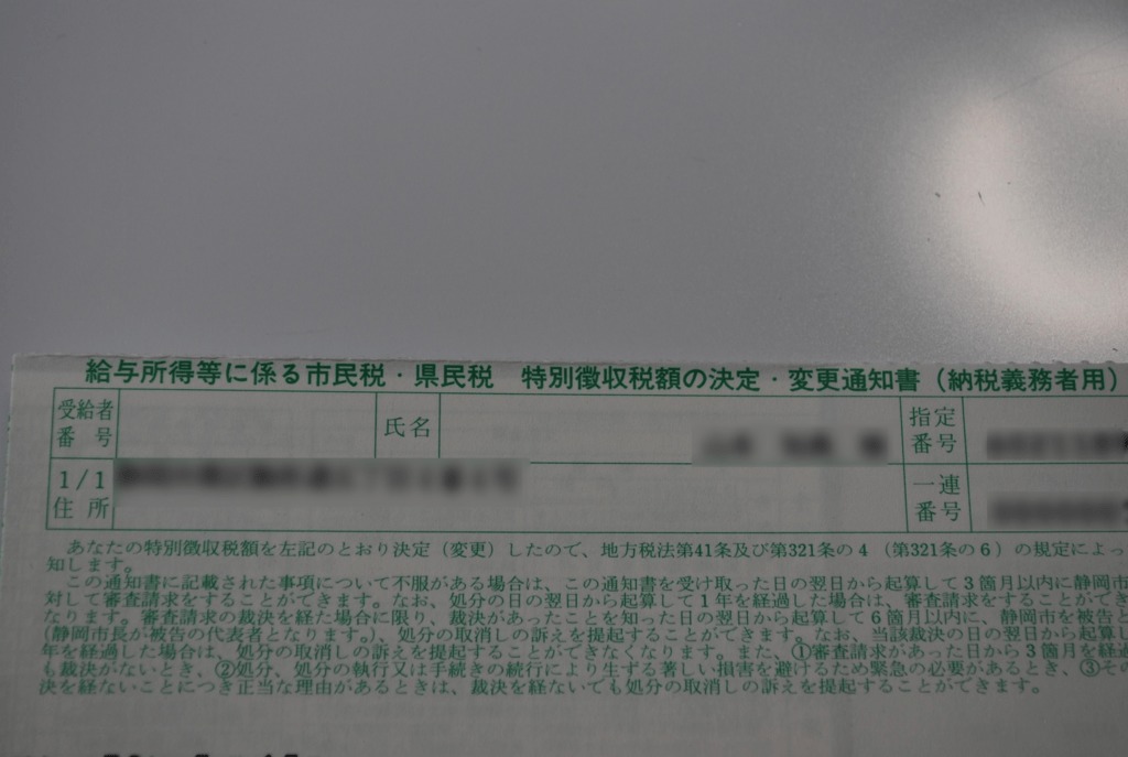 給与所得等に係る市民税・県民・特別徴収税額の決定・変更通知書